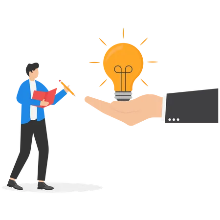 Seeking Knowledge From Experts Gaining Experience To Advance Career Propensity To Learn Concepts Giant Hand Showing A Bright Idea Light Bulb For Businessmen To Learn Illustration