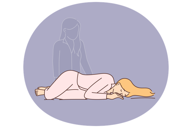 Die Seele verlässt den Körper einer toten Frau, um das Konzept der Auferstehung oder Wiedergeburt für das ewige Leben zu verwirklichen  Illustration