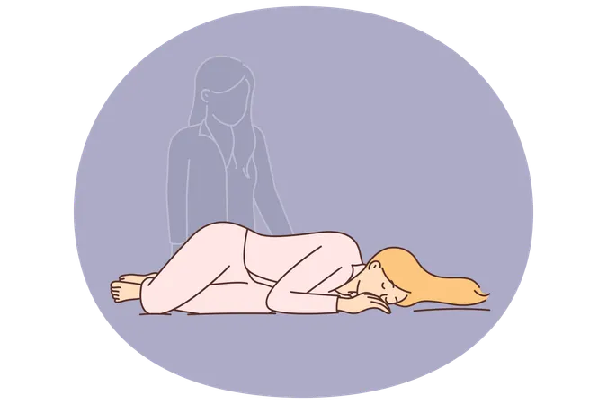 Die Seele verlässt den Körper einer toten Frau, um das Konzept der Auferstehung oder Wiedergeburt für das ewige Leben zu verwirklichen  Illustration