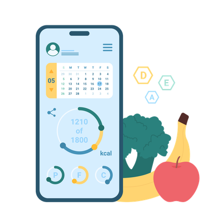 Seguimiento de la nutrición de datos en la aplicación móvil.  Illustration