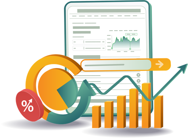 Seguimiento de gráficos de datos y desarrollo de negocio  Ilustración