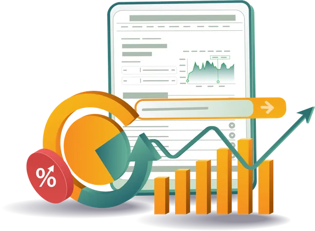 Seguimiento de gráficos de datos y desarrollo de negocio  Ilustración