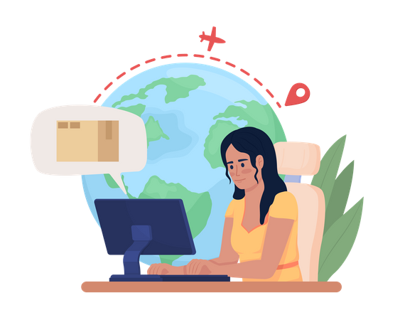 Seguimiento de la entrega de paquetes internacionales mediante computadora  Ilustración