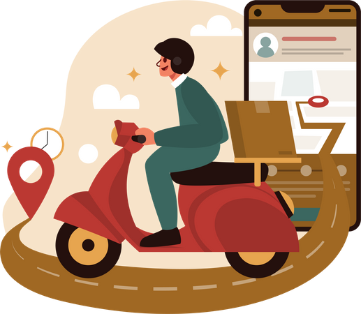 Seguimiento de la ubicación de entrega mediante la aplicación móvil  Ilustración