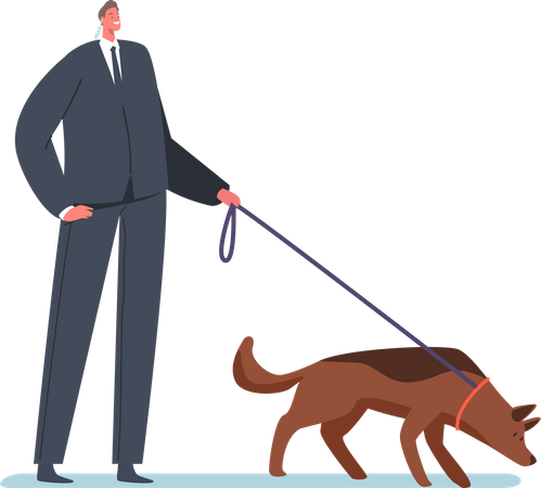 Guarda de segurança com cão pastor  Ilustração