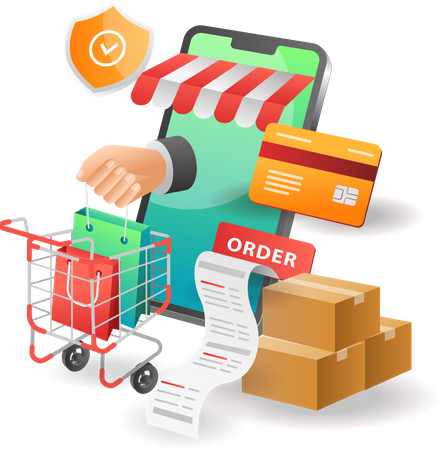 Segurança das compras online em lojas de comércio eletrônico  Ilustração