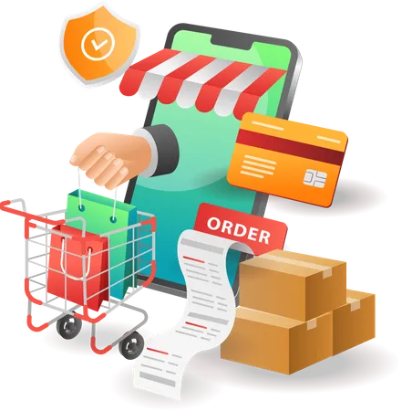 Segurança das compras online em lojas de comércio eletrônico  Ilustração