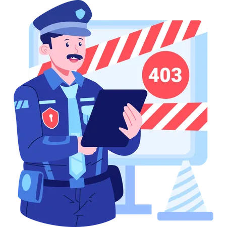 Homem de segurança com erro 403 acesso proibido  Ilustração