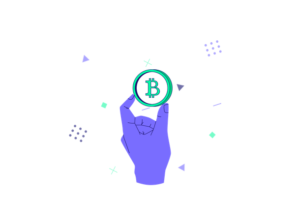 Mão segurando bitcoin  Ilustração
