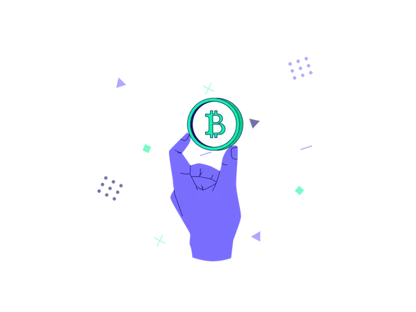 Mão segurando bitcoin  Ilustração