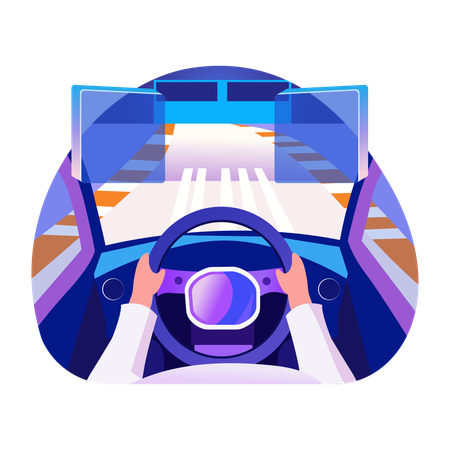 Mão segurando o volante do carro representando ar dirigindo  Ilustração