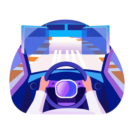 Mão segurando o volante do carro representando ar dirigindo  Ilustração