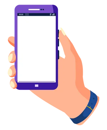 Mão segurando a tela tocante do smartphone  Ilustração