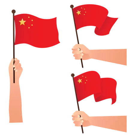 Mão segurando bandeiras nacionais da China  Ilustração