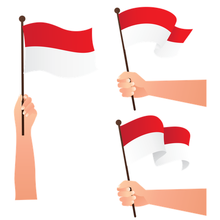 Mão segurando bandeiras nacionais da Indonésia  Ilustração
