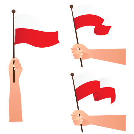 Mão segurando bandeiras nacionais da Polônia  Ilustração