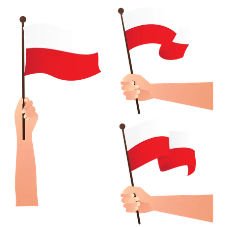 Mão segurando bandeiras nacionais da Polônia  Ilustração