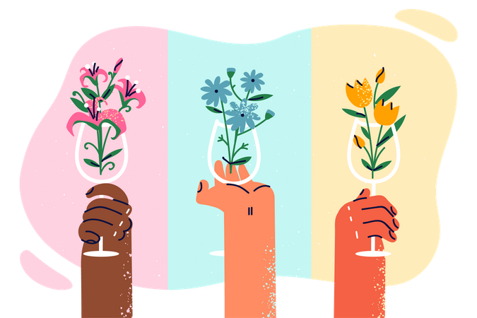 Segurando o copo de flores  Ilustração