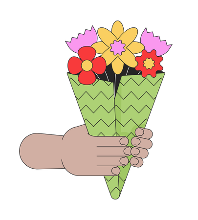 Segurando um buquê de flores  Ilustração