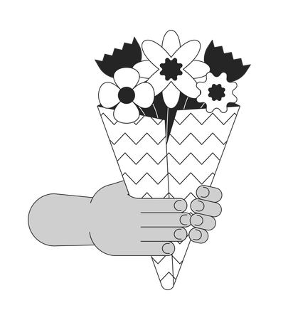 Segurando um buquê de flores com mãos humanas  Ilustração