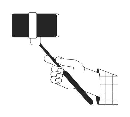 Segurando o bastão de selfie com telefone inteligente  Ilustração