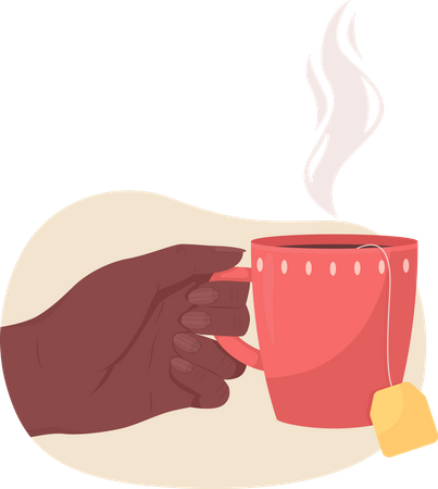 Mão segurando uma xícara de chá quente  Ilustração