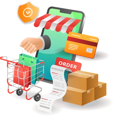 Seguridad de las compras online en tiendas de comercio electrónico  Ilustración