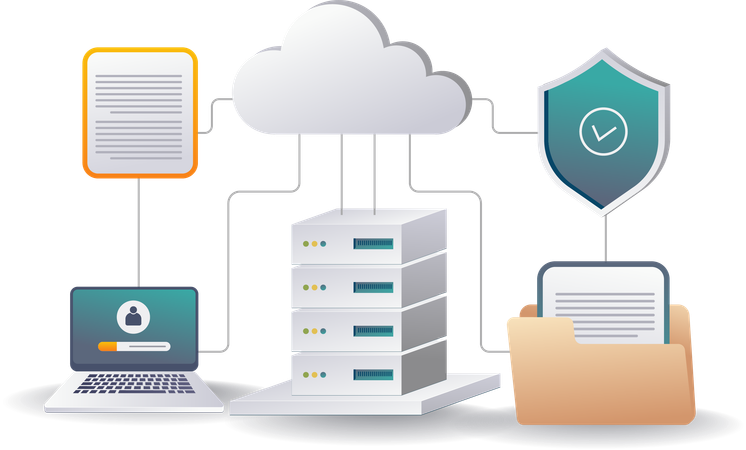 Seguridad de red en sistemas de datos de servidores en la nube  Ilustración