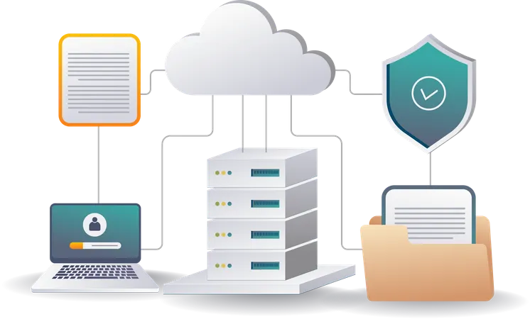 Seguridad de red en sistemas de datos de servidores en la nube  Ilustración