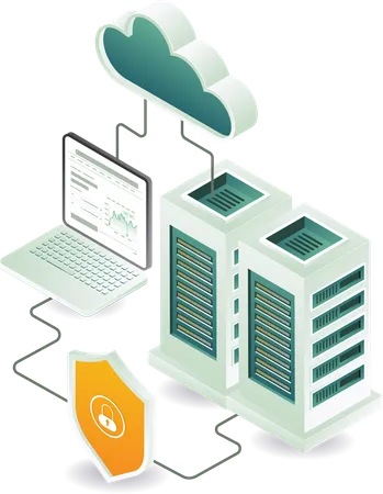 Seguridad de redes informáticas y negocios de servidores en la nube  Illustration