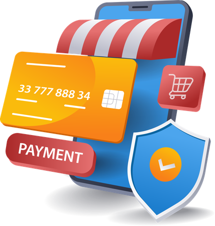 Seguridad de las transacciones de pago online ecommerce  Illustration