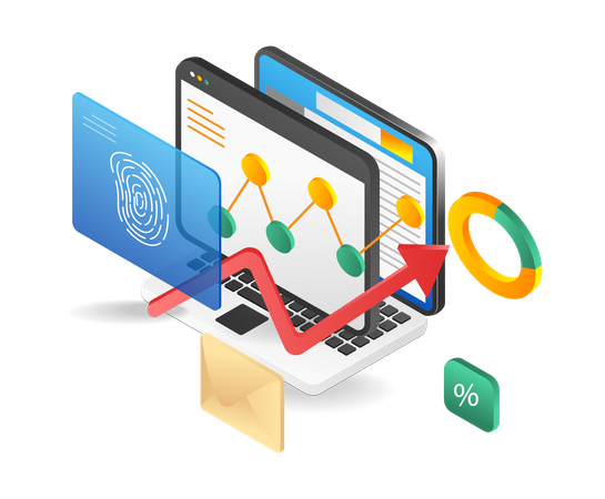 Seguridad empresarial de análisis de datos y huellas dactilares  Ilustración