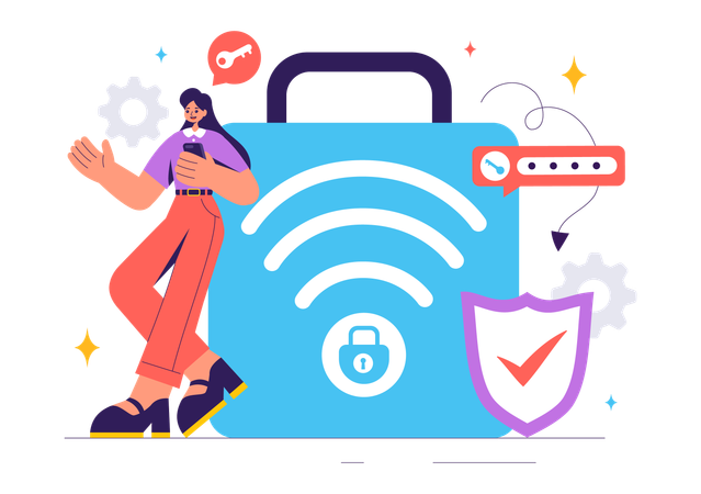 Tecnología inalámbrica de seguridad WiFi  Ilustración