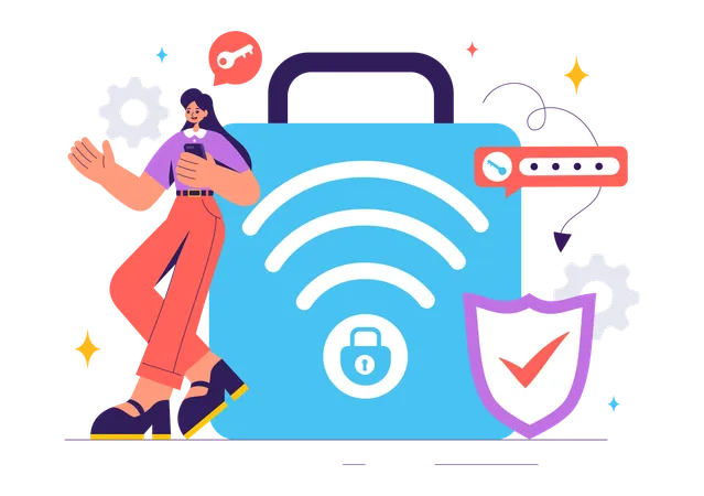 Tecnología inalámbrica de seguridad WiFi  Ilustración