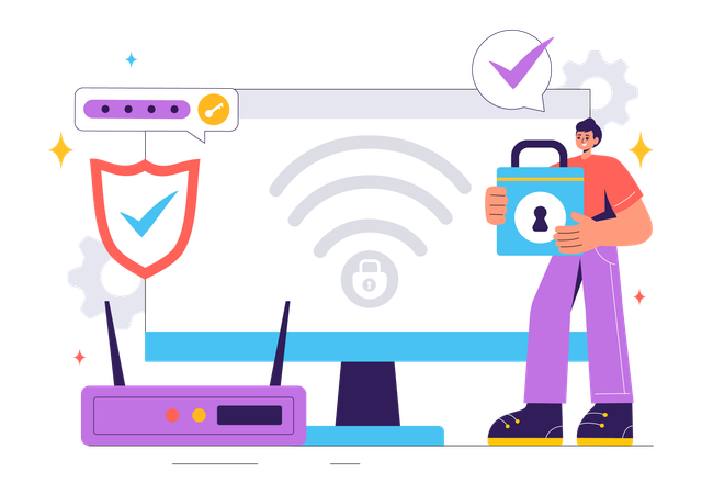 Tecnología inalámbrica de seguridad WiFi  Ilustración