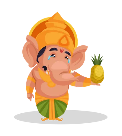 Seigneur Ganesha pleurant en tenant un ananas  Illustration