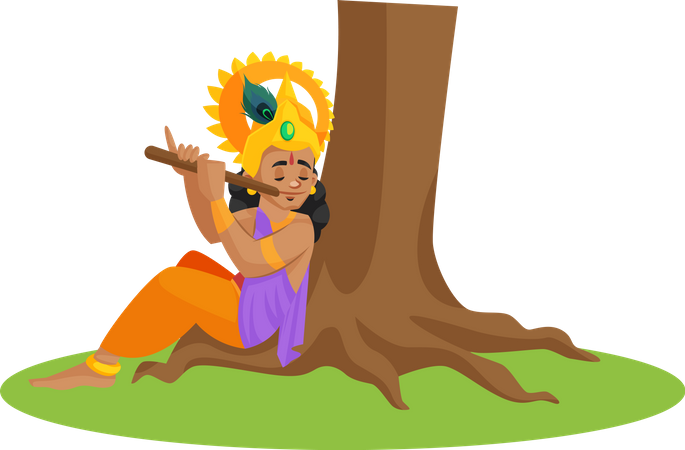 Seigneur Krishna jouant de la flûte  Illustration