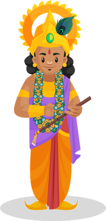 Seigneur Krishna tenant une flûte à la main  Illustration
