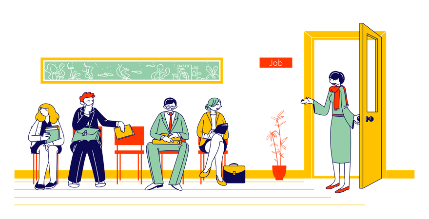 Sekretärin ruft Bewerber zu Vorstellungsgespräch an  Illustration