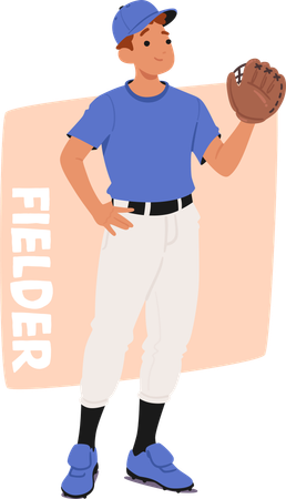 Zuversichtlich Baseball Fielder In Blauer Uniform Bereit Für Action  Illustration