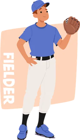 Zuversichtlich Baseball Fielder In Blauer Uniform Bereit Für Action  Illustration