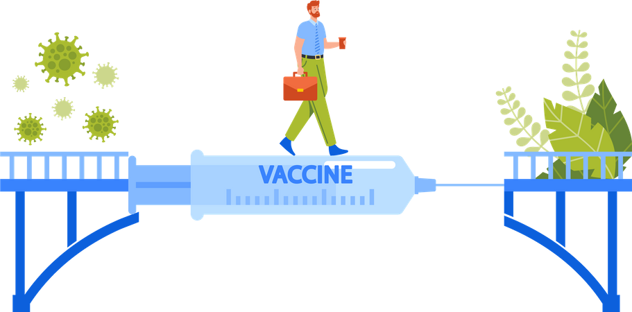Selbstbewusster Geschäftsmann überwindet den Coronavirus-Impfstoff  Illustration