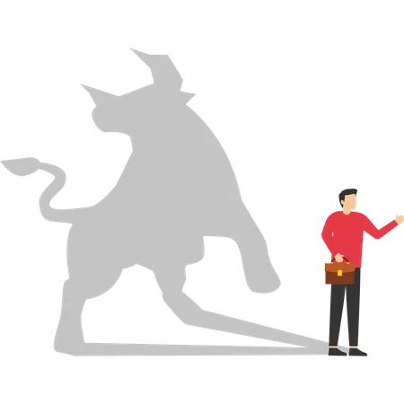 Zuversichtlich Geschäftsmann stehend Stier Schatten  Illustration