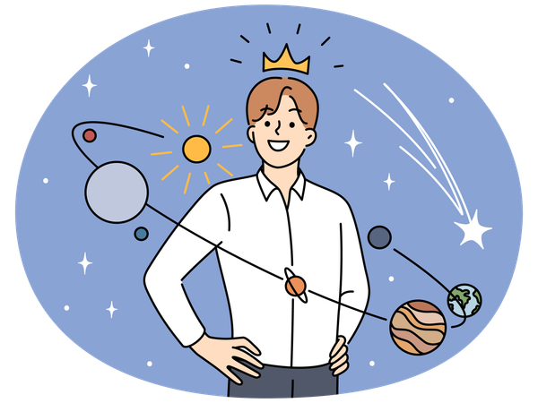 Selbstbewusster Mann fühlt sich im Zentrum des Universums  Illustration