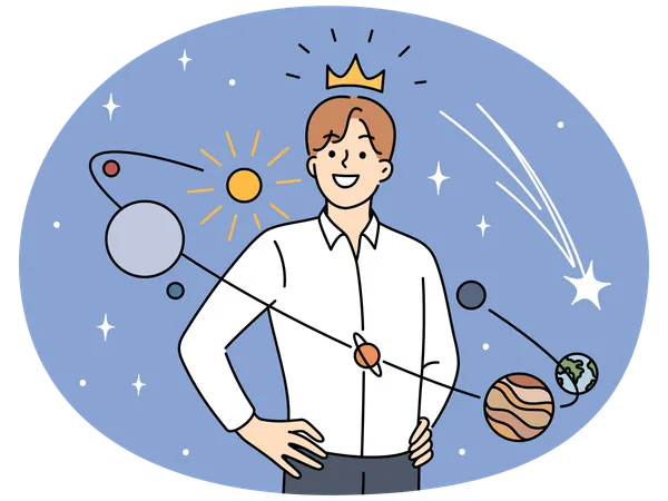 Selbstbewusster Mann fühlt sich im Zentrum des Universums  Illustration