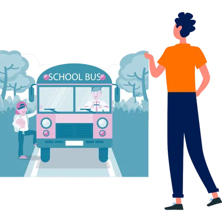 Autobús escolar recoge a estudiante de la ruta  Ilustración