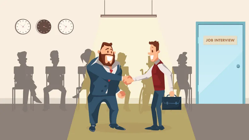 Selected candidate handshaking with HR manager Illustration