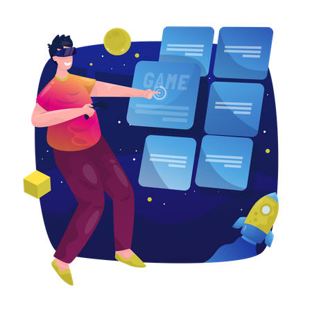 Selecting game to play in metaverse Illustration