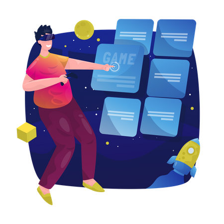 Selecting game to play in metaverse  Illustration