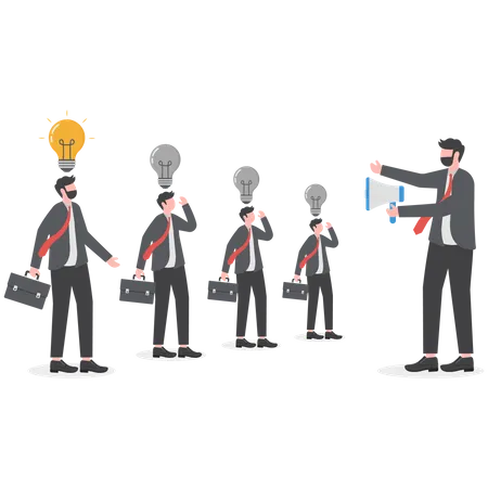 Selecting Outstanding Business People Creativity And Inspiration A Group Of Businessmen Standing In A Row Thinking Illustration